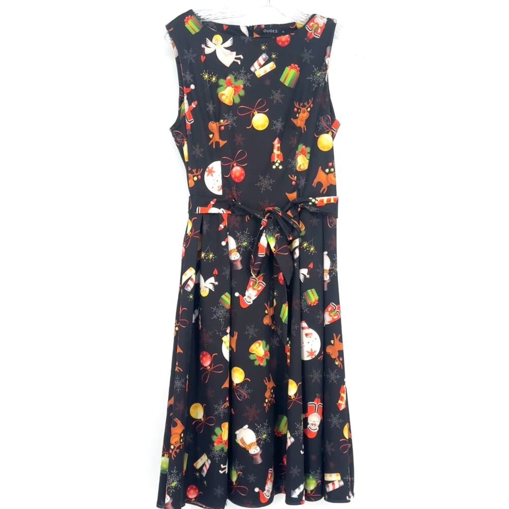 Ouges Floral Fit & Flare Christmas Print Dress M … - image 1